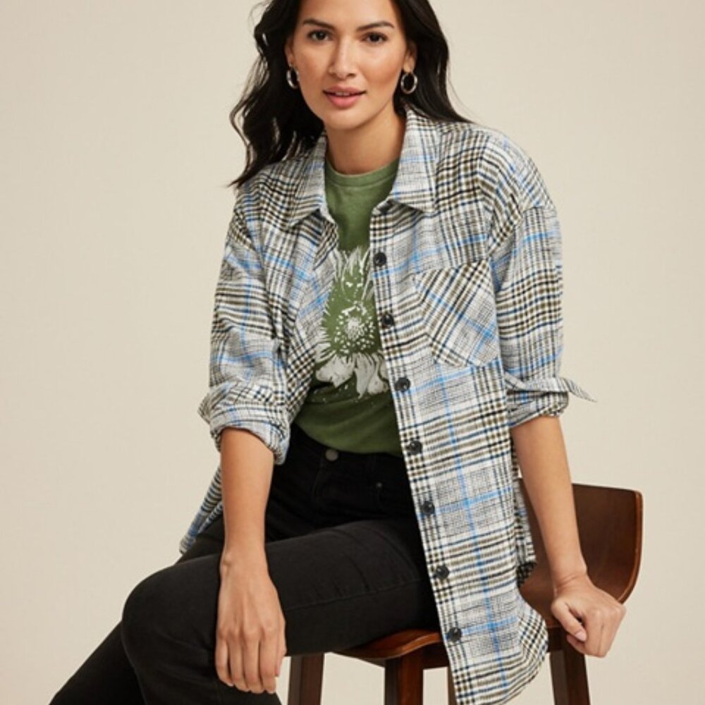 Maurices Blue Black White Plaid Button Shirt Large